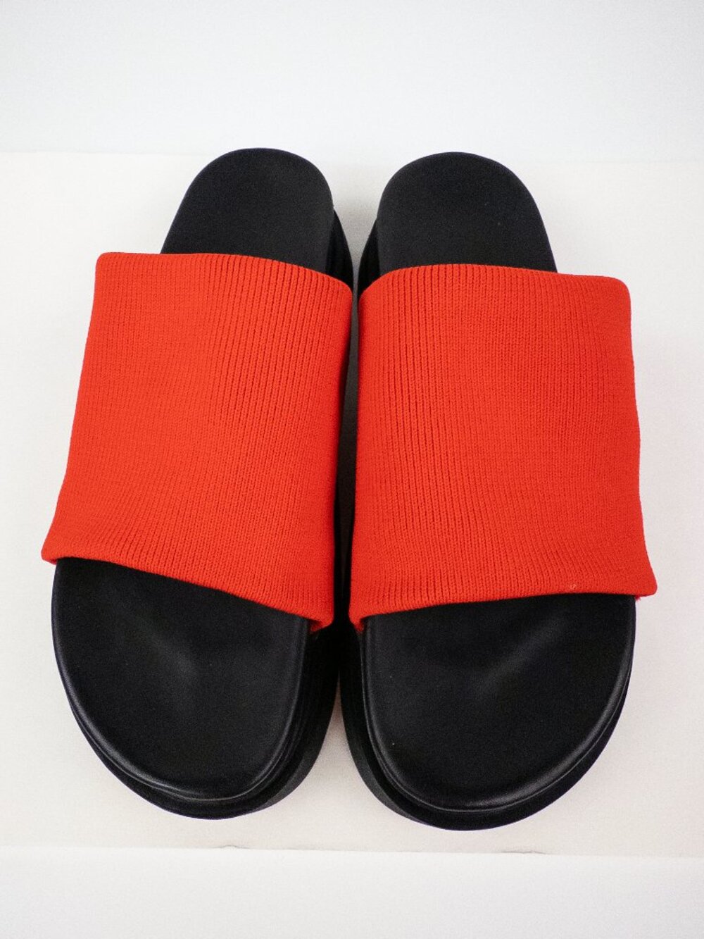 COS NWT Knit Platform Slides Red Orange Chunky Minimalist Sandals Sz 8 - Picture 4 of 6